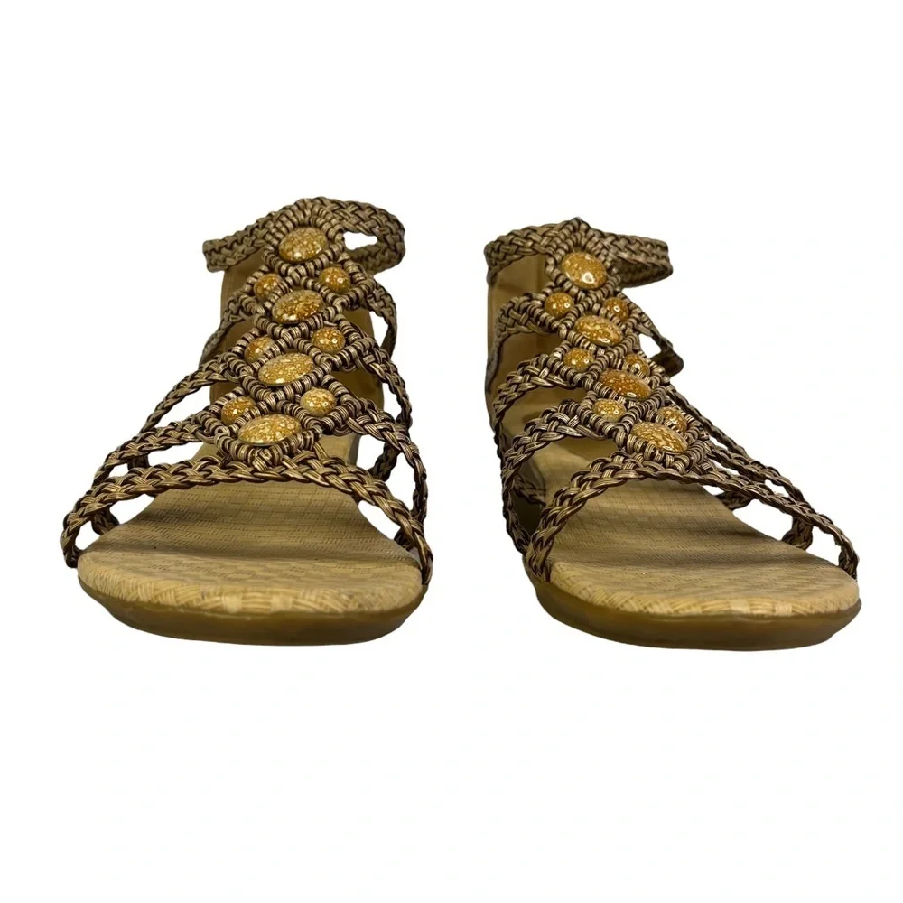 Forever Gladiator Woven Straps and Beads Wedge‎ Sandals Womens Size 6.5